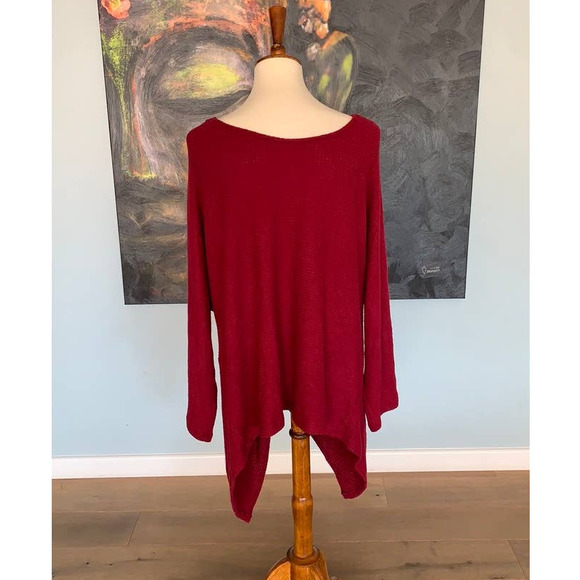 NWOT 1.State Maroon waffle knit v-neck low cut blouse drape style long sleeve XL - Picture 3 of 5